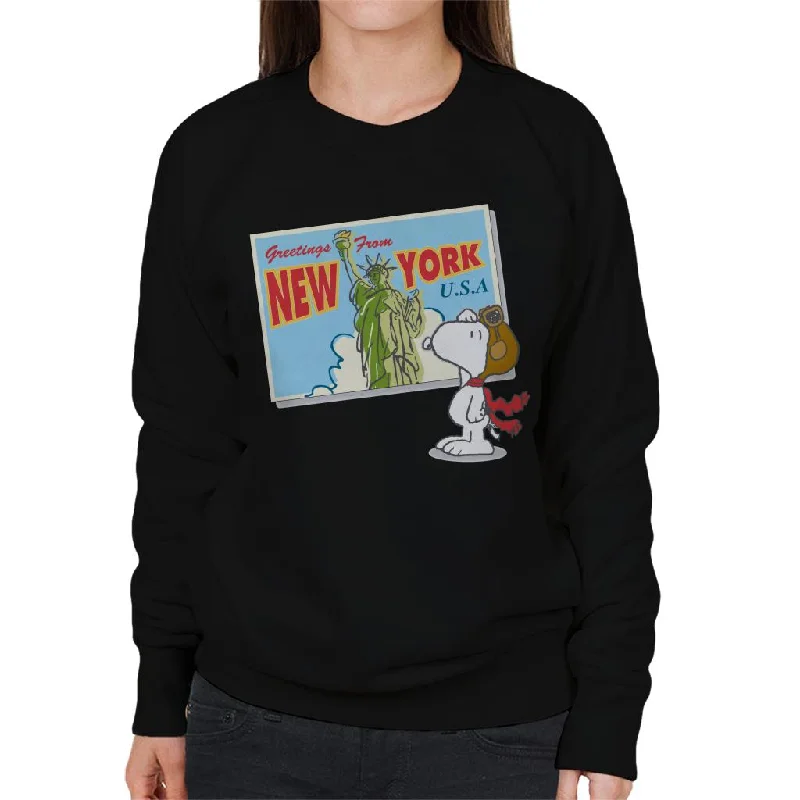 Savings Galore luxury fitness sweatshirtPeanuts Snoopy New York Postcard Design Women's Sweatshirt