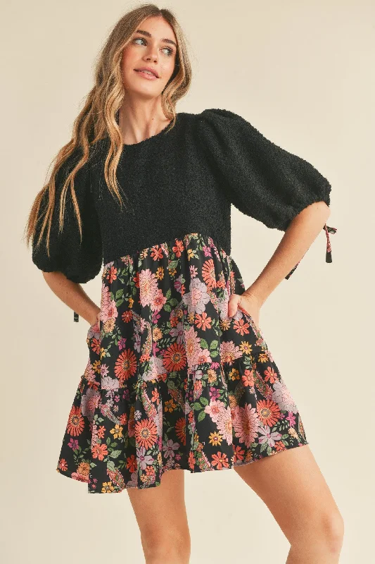 Season Finale Sale summer dressBlack Multi Floral Boucle Mini Dress