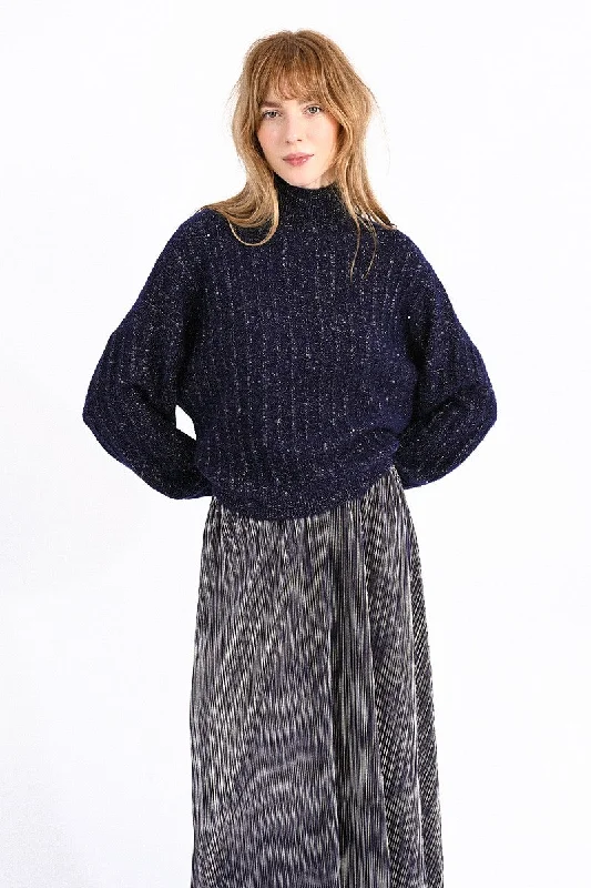 velvet dressMolly Bracken Stand Up Collar Navy Blue Knitted Sweater