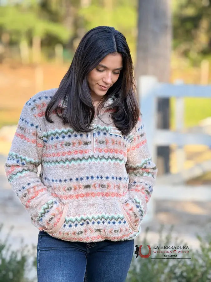 Overstock Hooey Womens Fleece Pull Over- Cream/Aztec CRAZ-S