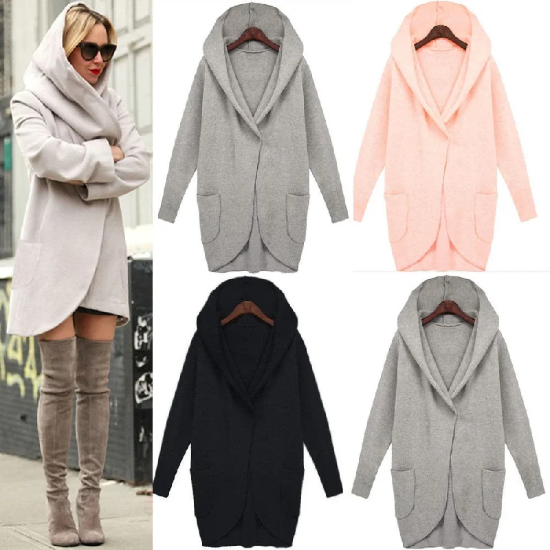 raincoatWipalo Women Long Coat Autumn 2018 Plus Size Winter Hooded Woolen Coats Female Casual Loose Jackets Cardigans Feminino 4XL 5XL