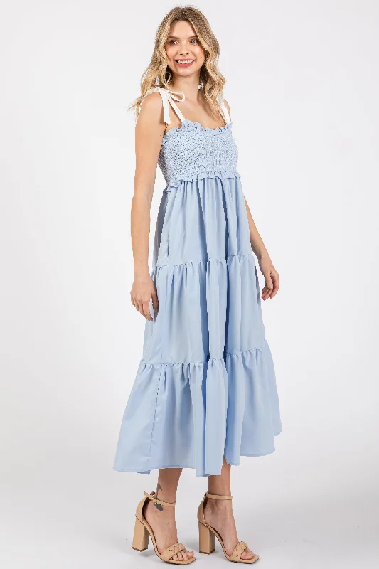 Extra Savings casual evening dressLight Blue Sleeveless Tiered Colorblock Strap Maxi Dress Extra Savings casual evening dressLight Blue Sleeveless Tiered Colorblock Strap Maxi Dress