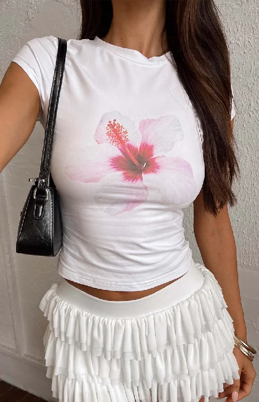 Shop and Save modern coatAstrea White Hibiscus Baby Tee