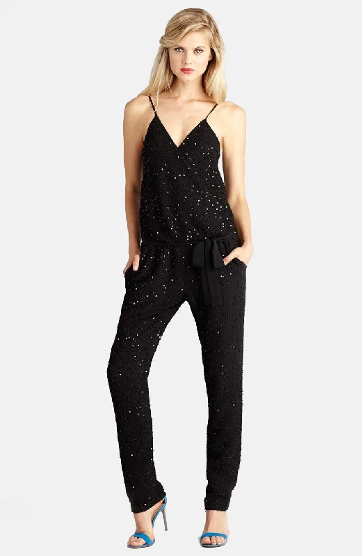 puff sleeve dressDonna Morgan Sequin Wrap Formal Jumpsuit - Black