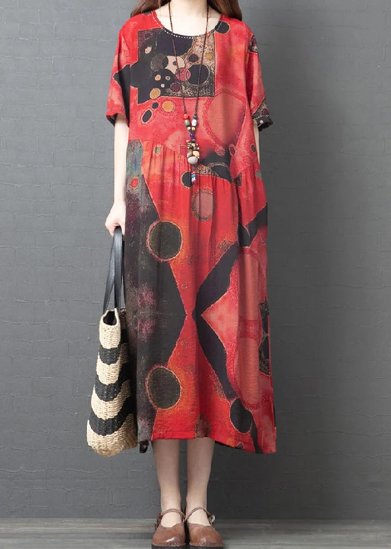 Unbeatable Prices pleated maxi dress2024 Red O-Neck Print Cotton Beach Dress Short Sleeve Unbeatable Prices pleated maxi dress2024 Red O-Neck Print Cotton Beach Dress Short Sleeve