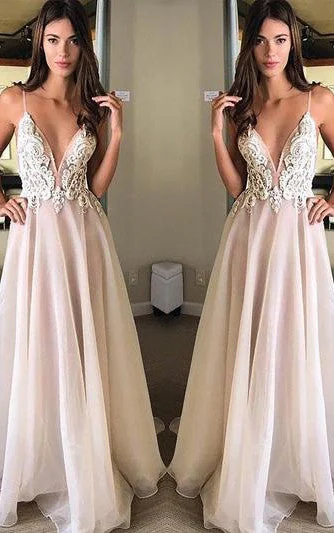 casual summer dressChiffon Floor-length A Line Sleeveless Casual Prom Evening Dress with Appliques-334297