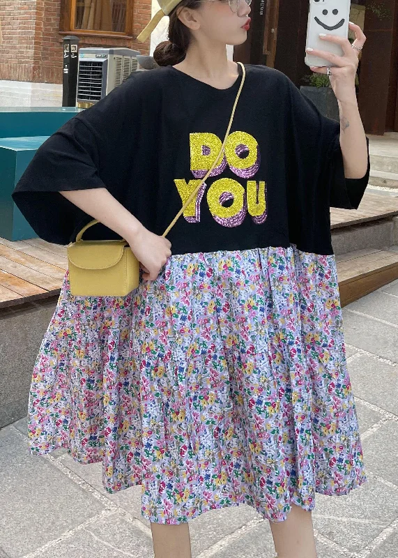 Lowest Price casual knit dressCasual Black O-Neck Patchwork Summer Half Sleeve Dresses