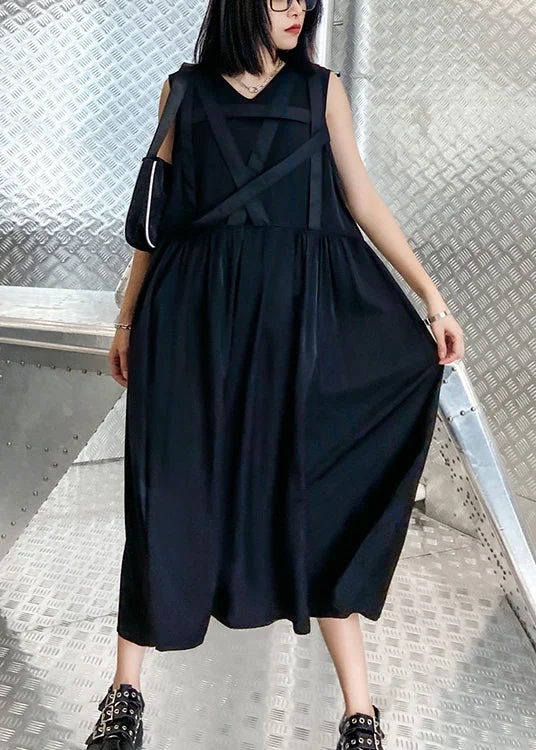 Daily Specials off-shoulder dressFrench Black V Neck Wrinkled Streetwear Dress Sleeveless Daily Specials off-shoulder dressFrench Black V Neck Wrinkled Streetwear Dress Sleeveless