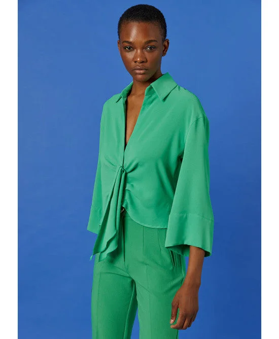 office dressAccess Green Blouse With Front Pleats