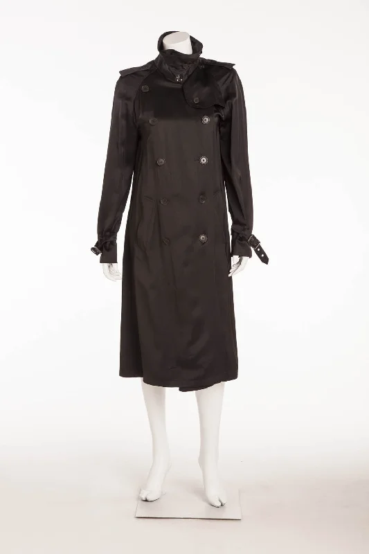 lightweight coatBurberry - Silk Black Button Up Trench Coat with Belt - FR 42