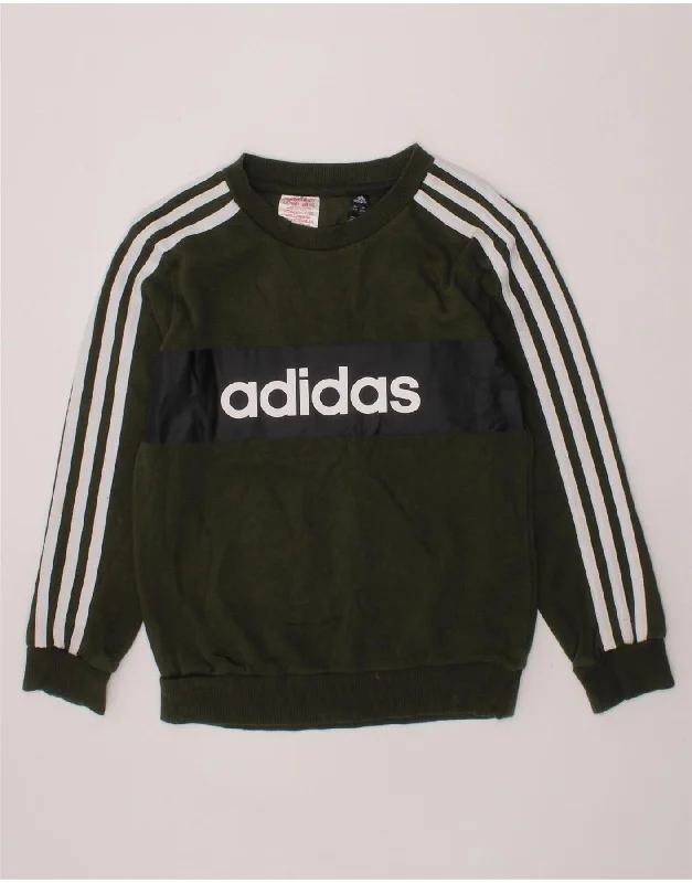 Today's Special ADIDAS Boys Graphic Sweatshirt Jumper 7-8 Years Khaki Cotton