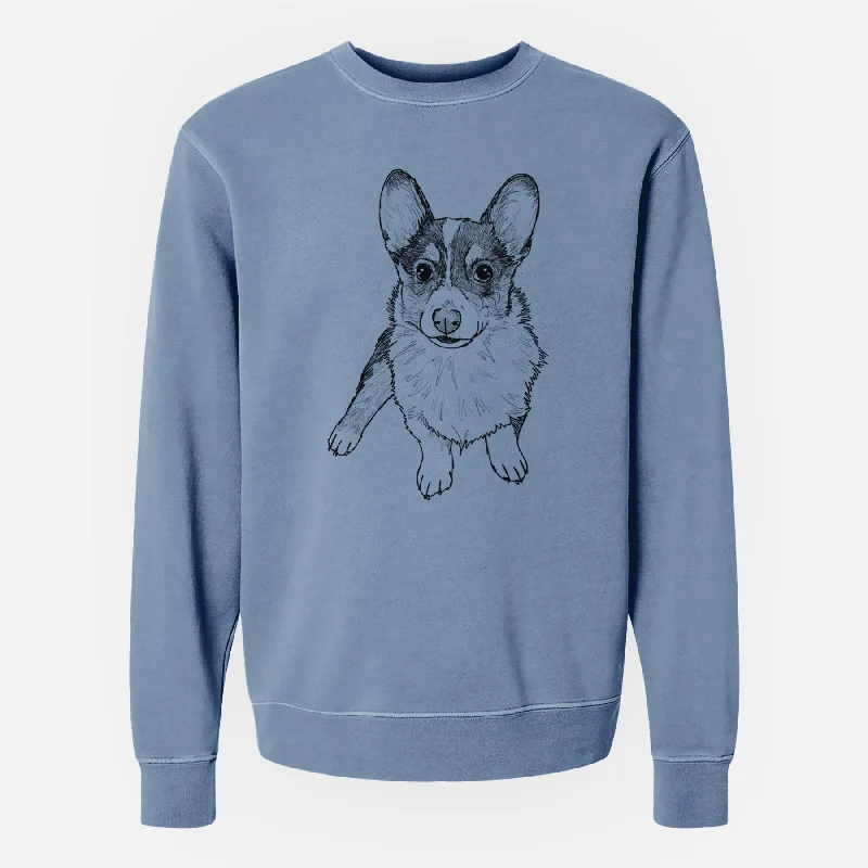 Discount Extravaganza long-sleeve athletic hoodieDoodled Winston the Corgi - Unisex Pigment Dyed Crew Sweatshirt