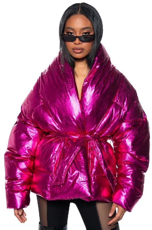 Weekend Deal casual sports coatAURTURA LUXE METALLIC PINK PUFFER COAT