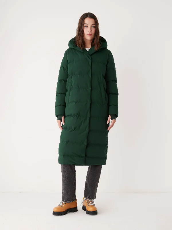 casual sports coatThe Highland Long Puffer Coat in Forest Green