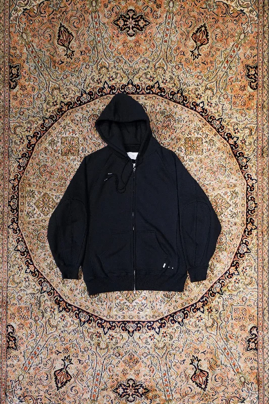 SUGARHILL ZIP-UP RAW EDGE HOODIE(BLACK)