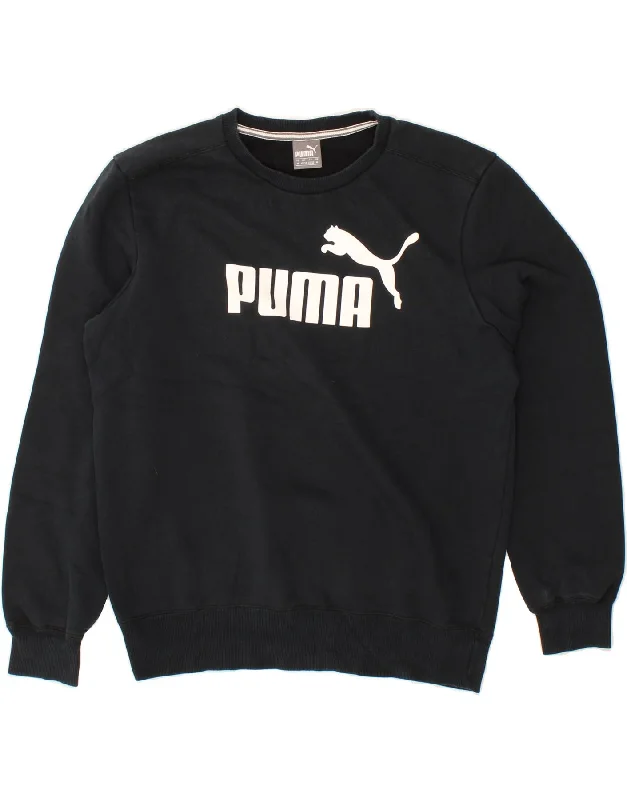 Act Fast PUMA Mens Graphic Sweatshirt Jumper Medium Navy Blue Cotton