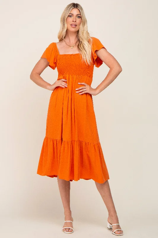 Early Access t-shirt dressOrange Smocked Ruffle Hem Midi Dress