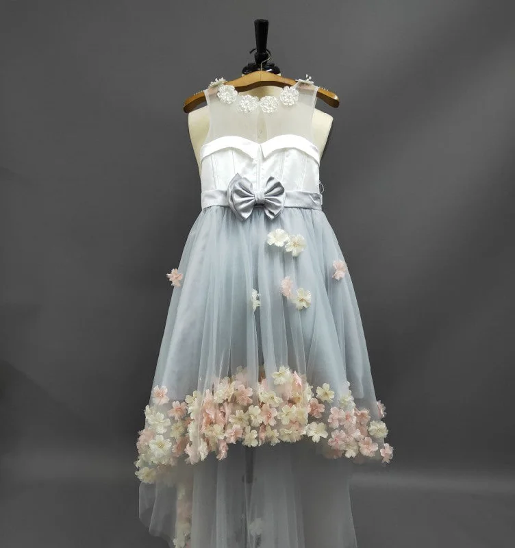 ruched dressSleeveless Pearl Neckline High Low Tulle Dress With Flowers