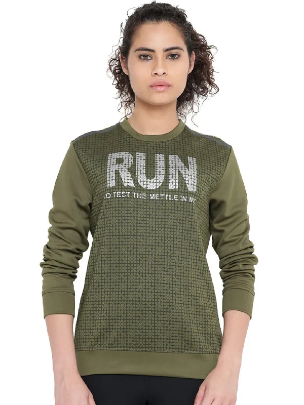 Weekend Flash Sale Alcis Women Olive Green Printed Sweatshirt 237WSS077