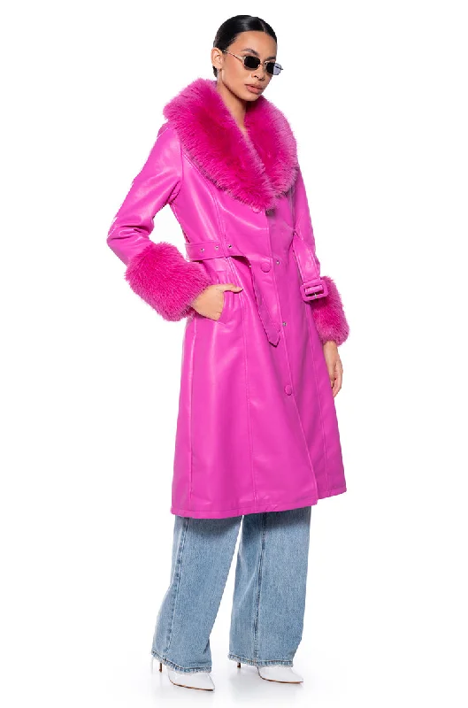 Price Reduction slim fit coatAZALEA WANG KAYA PU TRENCH WITH FUR LINING
