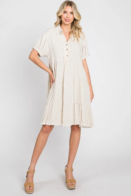 Exclusive Access casual knit dressCream Tiered Collared Linen Dress