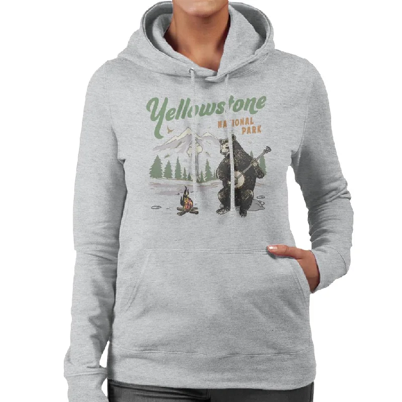 athletic hoodieUS National Parks Yellowstone Bear Playing Banjo Women's Hooded Sweatshirt