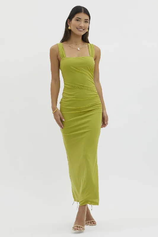 Mega Sale bohemian dressLight Olive Ruched Maxi Dress
