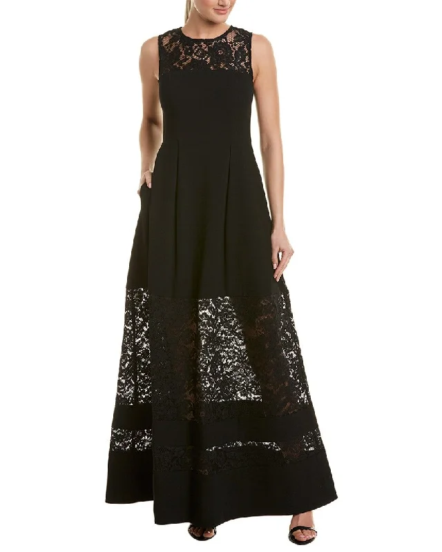 sleeveless dressAidan Mattox Lace Inset Crepe Gown -  Black