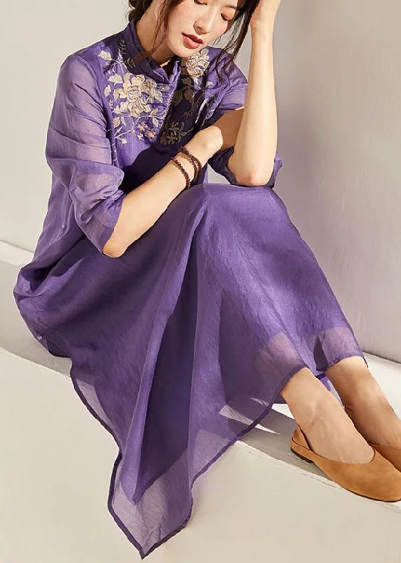 Super Savings classic fit-and-flare dressWomen Beige Embroideried Patchwork Button Summer Long Dress