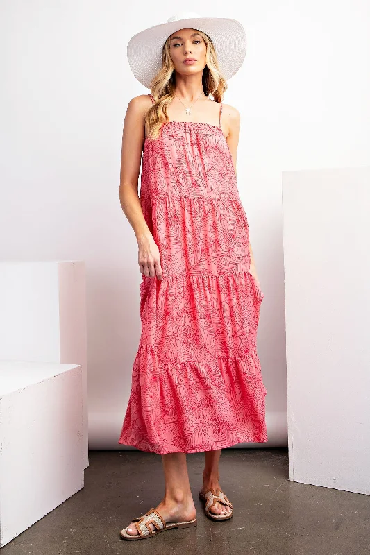 Markdown Madness trendy wrap dressPink Coral Leaf Printed Peach Blossom Tiered Cami Dress Markdown Madness trendy wrap dressPink Coral Leaf Printed Peach Blossom Tiered Cami Dress