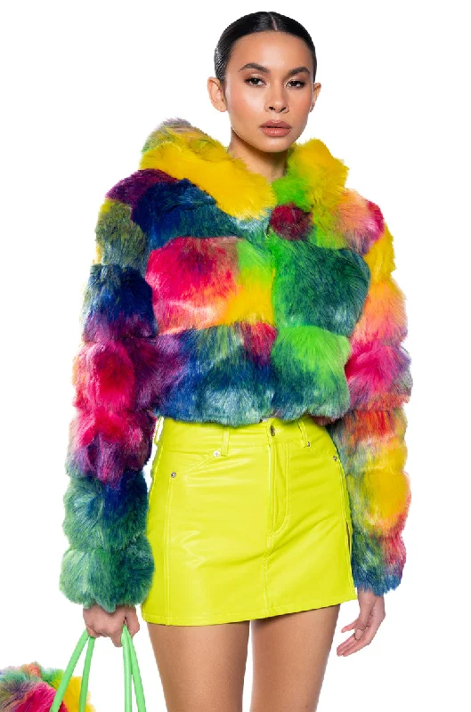 Warehouse Sale stylish raincoatGRACELLE MULTI FAUX FUR JACKET