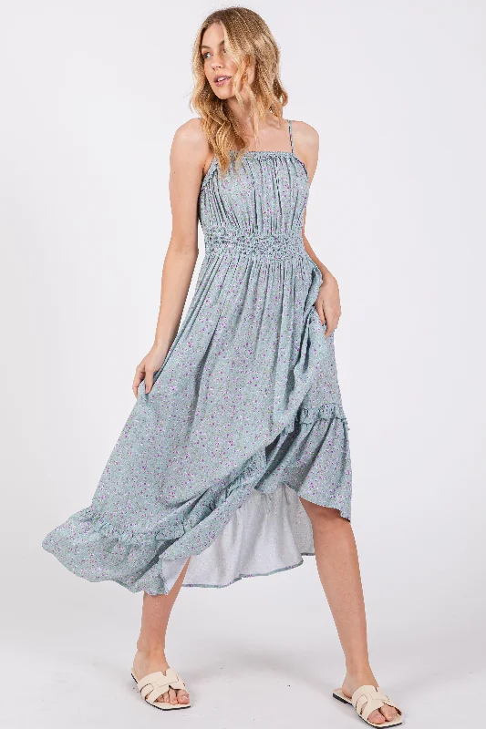Value Deals backless dressLight Blue Floral Ruffle Square Neck Smocked Waist Maxi Dress Value Deals backless dressLight Blue Floral Ruffle Square Neck Smocked Waist Maxi Dress