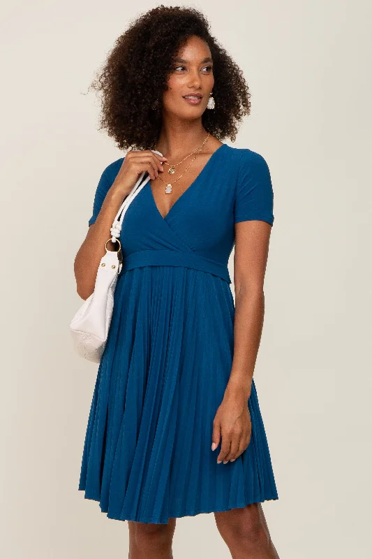 Bargain Prices knit dressTeal Pleated Maternity/Nursing Dress