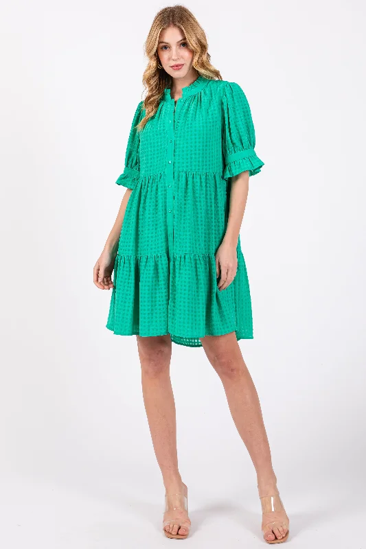 Savings Alert velvet dressGreen Buttoned Down Short Sleeve Dress