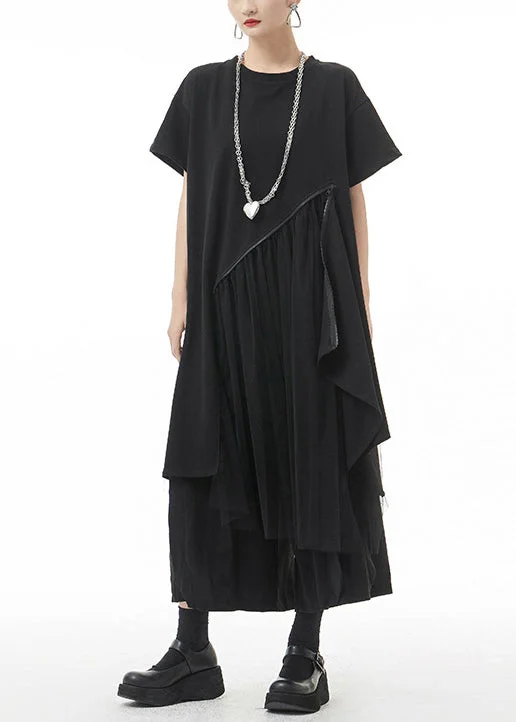 Exclusive Offers floral dressStreetwear Black O-Neck Asymmetrical Maxi Dress Short Sleeve Exclusive Offers floral dressStreetwear Black O-Neck Asymmetrical Maxi Dress Short Sleeve