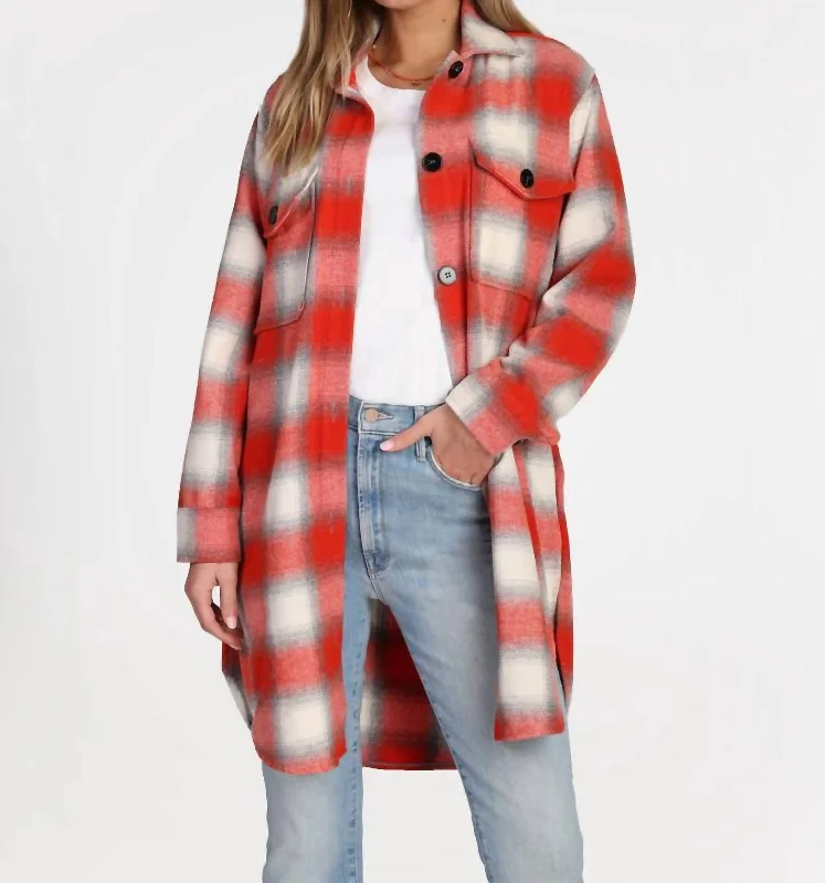 Markdown Madness Logna Plaid Long Coat In Red