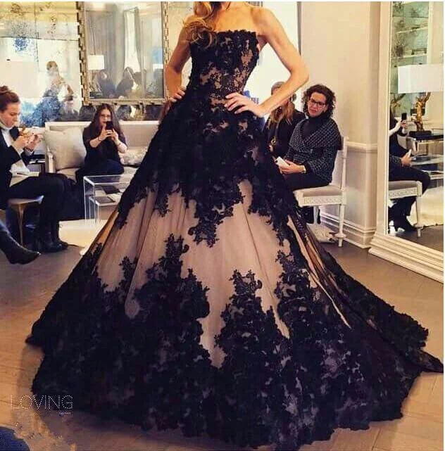 flowy dressChic Lace Appliques Ball Gown Evening Dress 2016 Strapless Sleeveless-318820