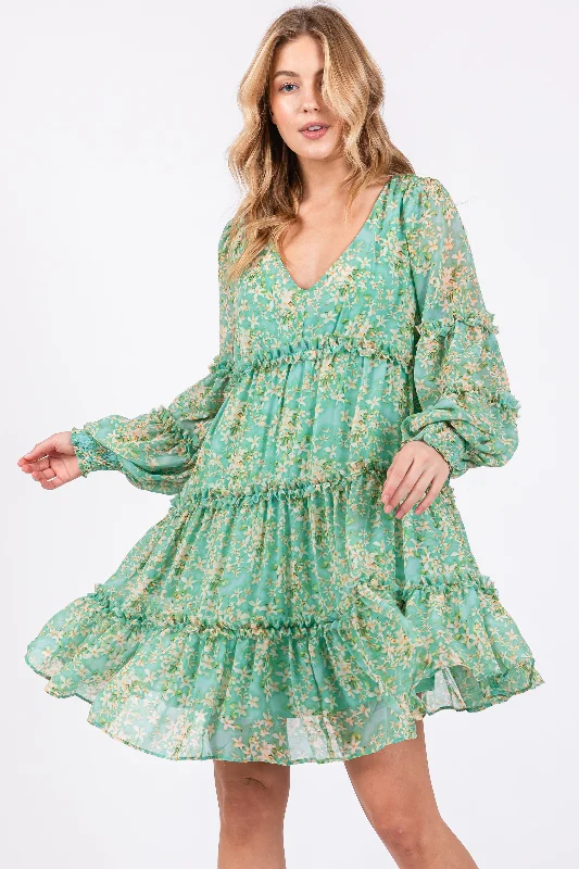 Bargain Blast formal dressJade Floral Ruffle Tiered Dress