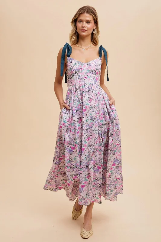 Mega Sale spaghetti strap dressEmerald Lavender Darling Cotton Floral Maxi Dress