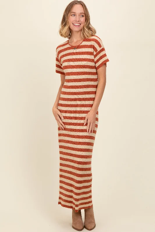 Bonus Savings A-line dressRust Striped Knit Midi Dress