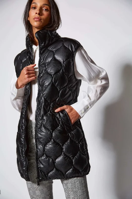 trendy mini dressVAN-DOS Leather Effiect Black Quilted Gilet