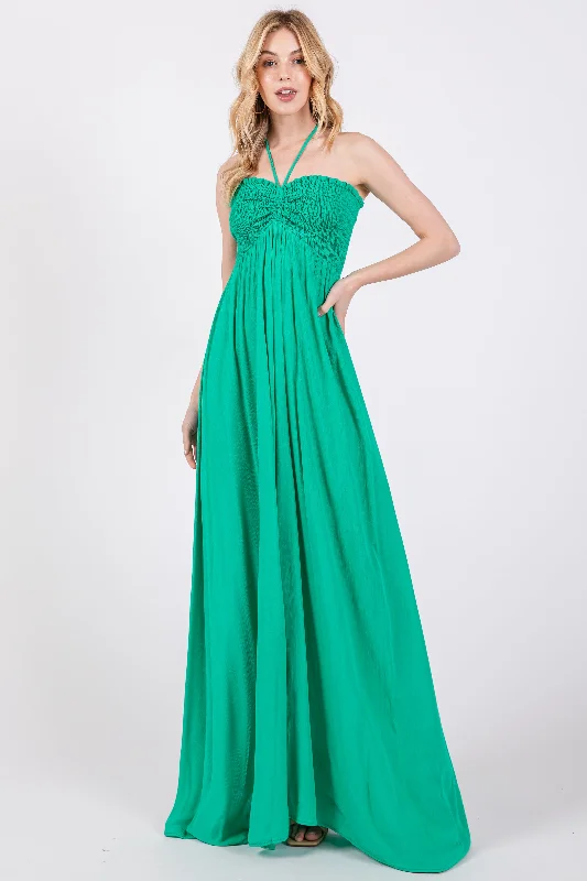 Seasonal Sale summer dressGreen Smocked Halter Maxi Dress