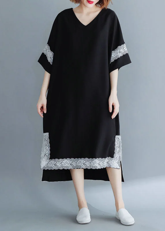 The Best Prices sophisticated dressFrench Black Side Open V Neck Lace Patchwork Chiffon Dresses Short Sleeve The Best Prices sophisticated dressFrench Black Side Open V Neck Lace Patchwork Chiffon Dresses Short Sleeve