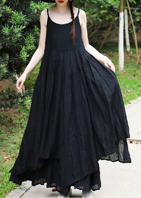 Holiday Sale luxury dressBohemian Black Asymmetrical Design Cotton Spaghetti Strap Dress Summer Holiday Sale luxury dressBohemian Black Asymmetrical Design Cotton Spaghetti Strap Dress Summer