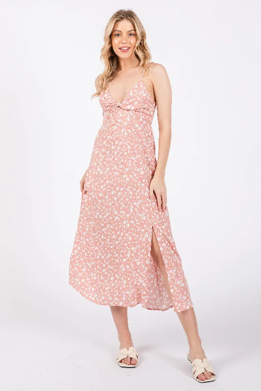 Markdown Madness sleeveless dressPink Floral Side Slit Midi Dress