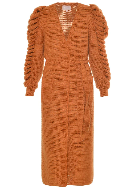 Online Only lightweight winter coatTRIPLE SLEEVES ORANGE KNITTED COAT