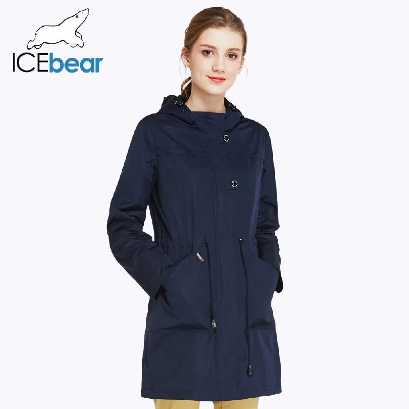 warm trench coatICEbear 2018 O-Neck Collar Autumn New Arrival Trench Coat Solid Color Woman Fashion Slim Coats Hat Detachable 17G123D