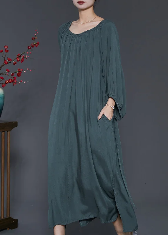 luxury dressBlackish Green Cotton Robe Dresses Oversized Spring