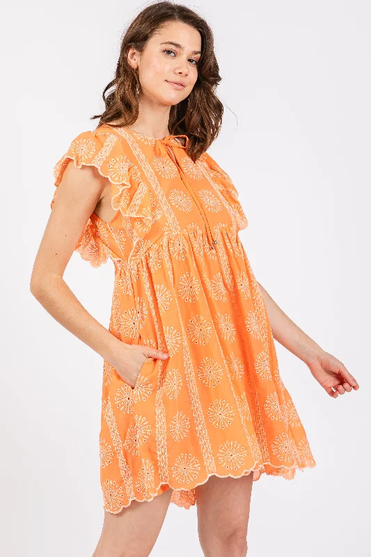 Exclusive Preview ruched dressOrange Embroidered Flutter Sleeve Dress