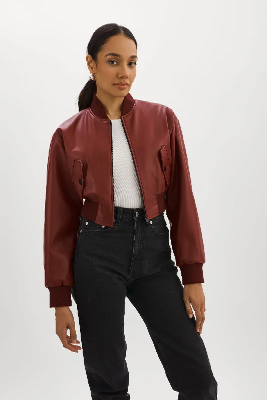 trendy bomber coatEVELIN | Faux Leather Cropped Bomber